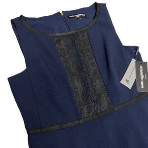 Karl Lagerfeld Dress Women’s 10 Navy Blue Lace Sleeveless Ruffle Sheath Office‎